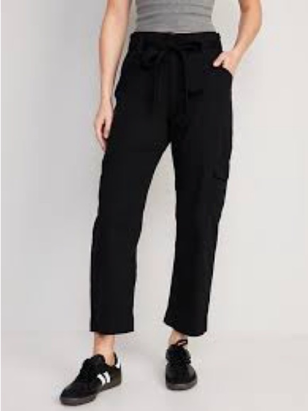 Old Navy Black High-Waisted Tie-Belt Cargo Straight Workwear Ankle Pants